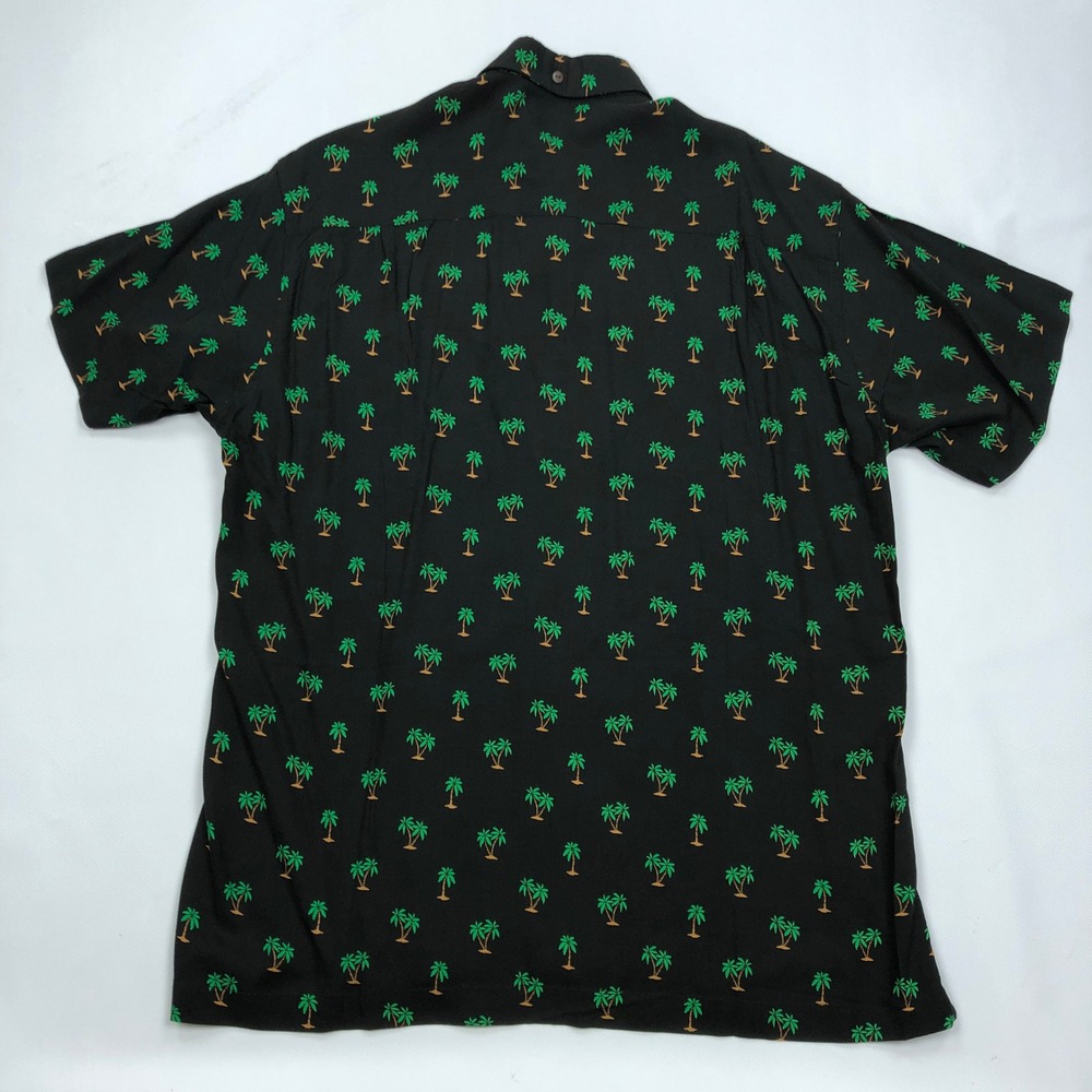 Kenny Flowers Shirt Mens XL Palm Tree Print Rayon Button Up Black - Picture 7 of 8